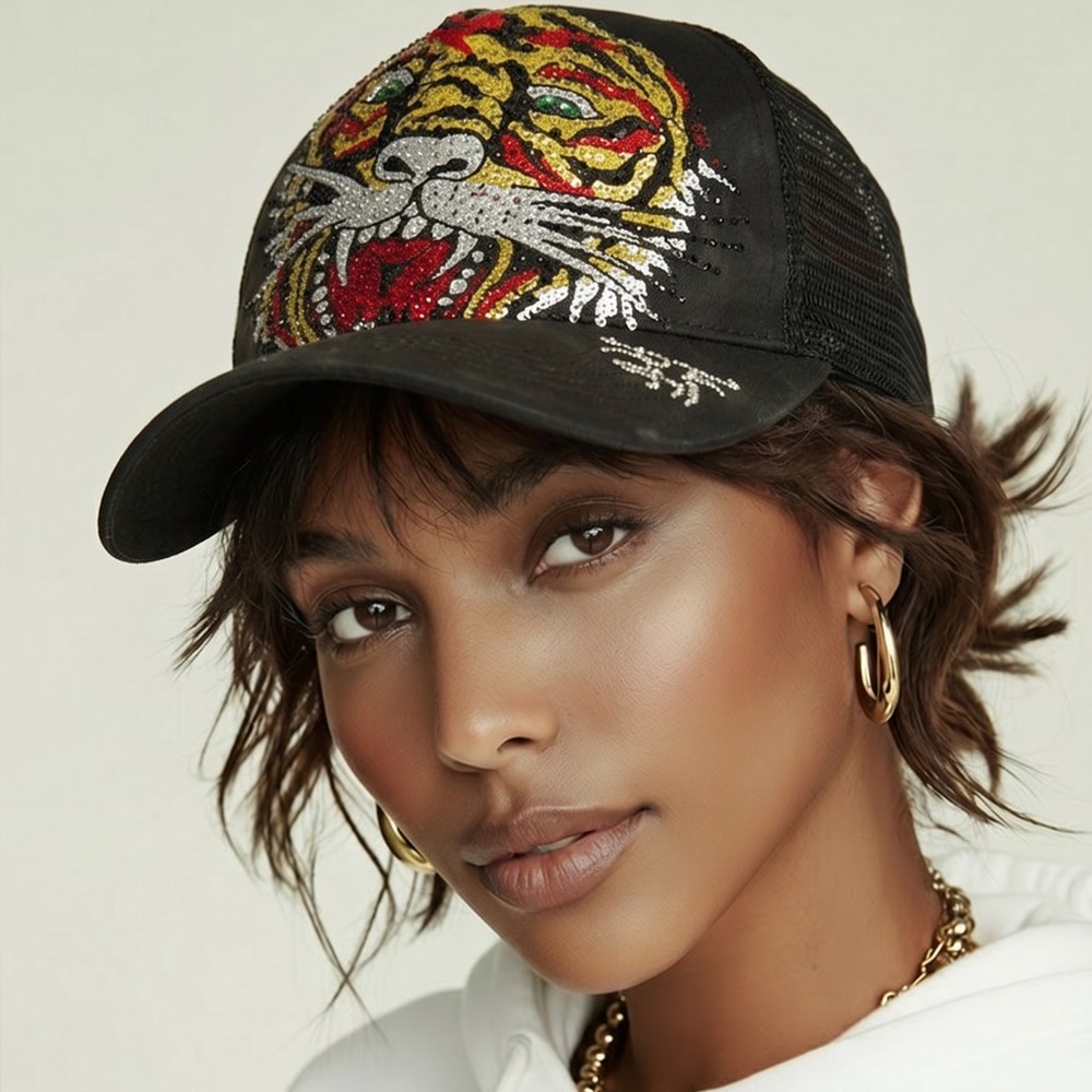 🧢🔥‎ Ed Hardy Rhinestone Tiger Trucker Hat | Y2K Streetwear Bling